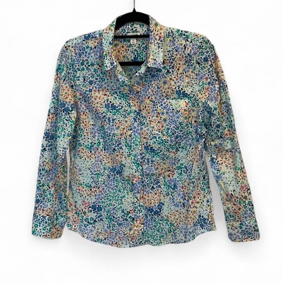 J.Crew Floral 100% cotton blue green floral button down shirt women’s medium - Picture 1 of 4